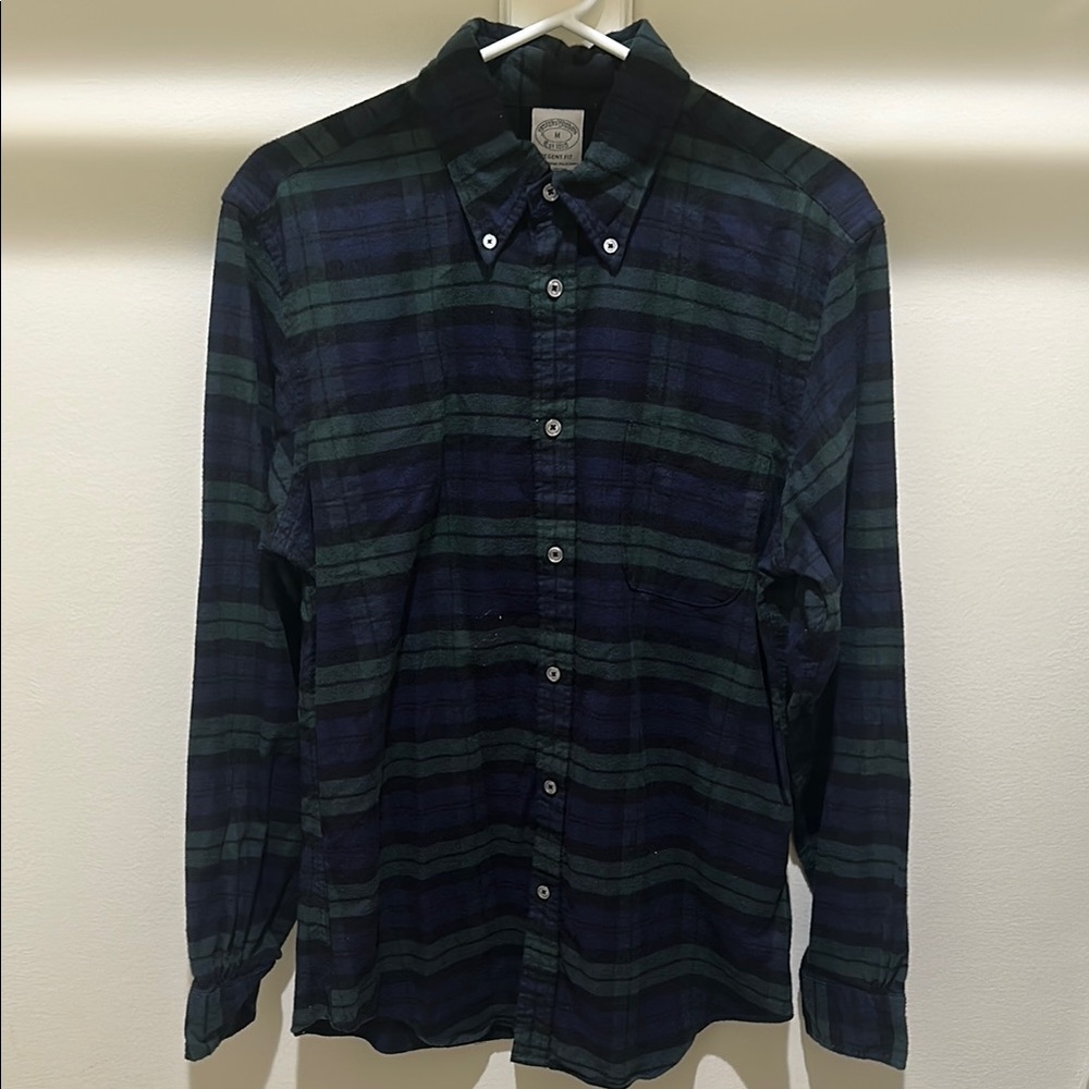 Brooks Brothers Navy and Green Checkered flannel Shirt